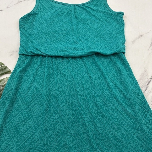 Prana Blouson Sundress Size S Teal Green Burnout Overlay Geometric Sleeveless - Picture 3 of 10